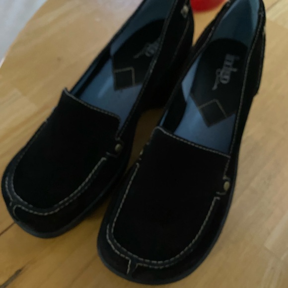 Women's Black Wedge Loafers Shoes Indigo by Clarks Suede Leather in Black Size 7 - Picture 5 of 16